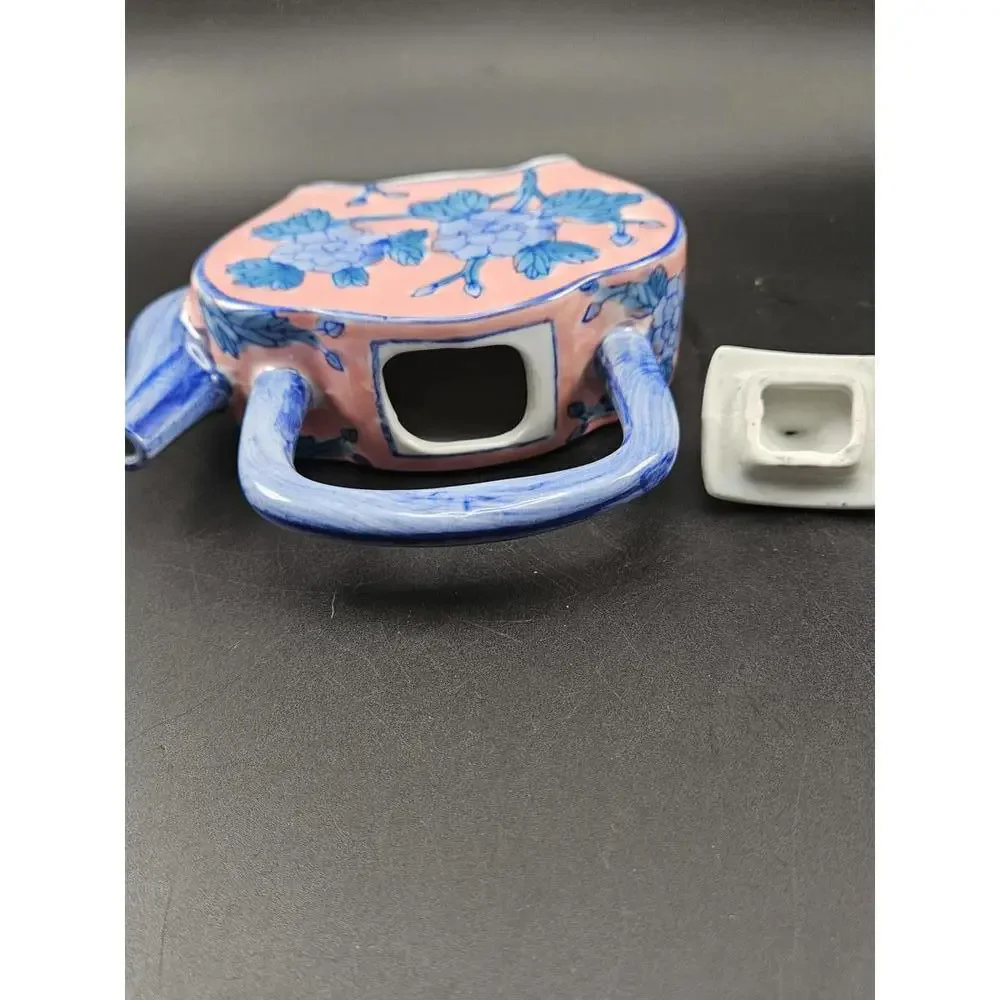 Ben Rickert Chinoiserie Teapot Blue Pink Floral Ceramic Asian Decor 5 In Tall - Picture 8 of 9